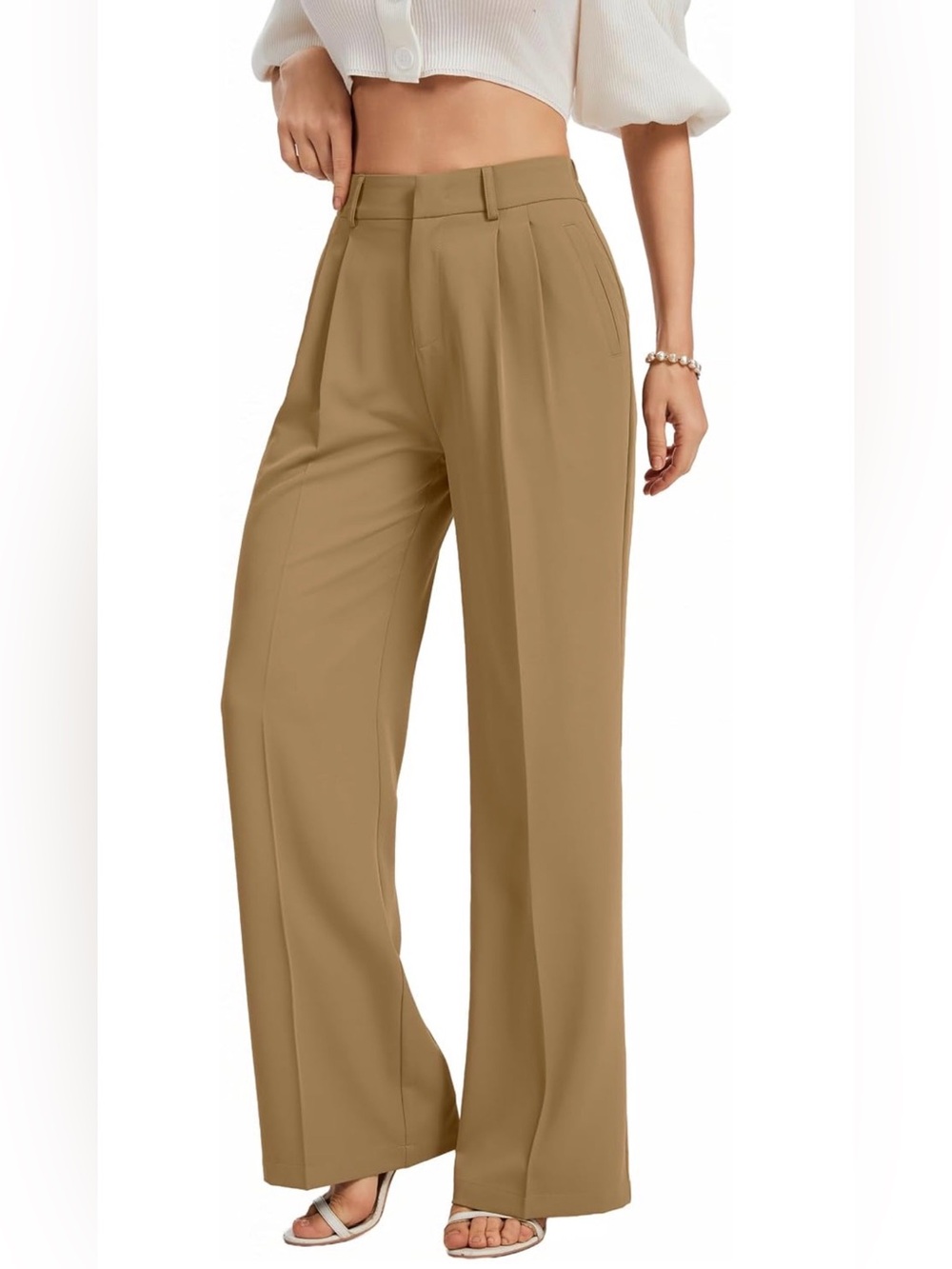 A472 Wide-Leg High-Waist Trousers in Camel Tan Stretchy Back Elastic NWT XXL